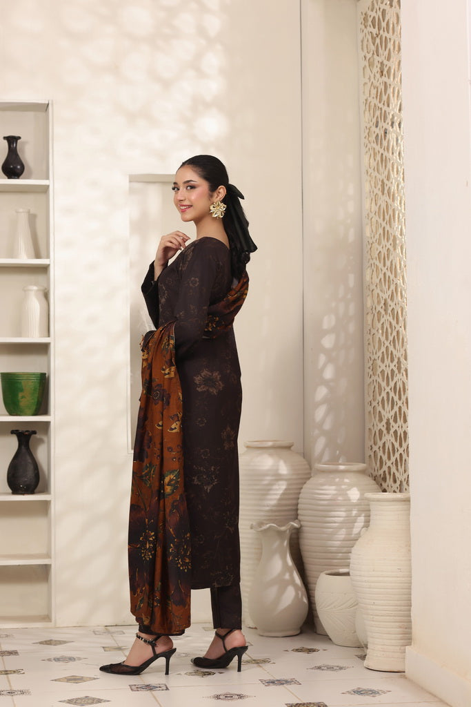 Feathers Digital Printed Dhanak Unstitched 3Pc Suit Bison Burrow-FT802