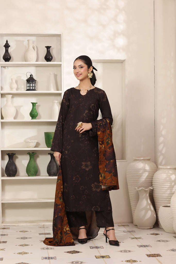 Feathers Digital Printed Dhanak Unstitched 3Pc Suit Bison Burrow-FT802