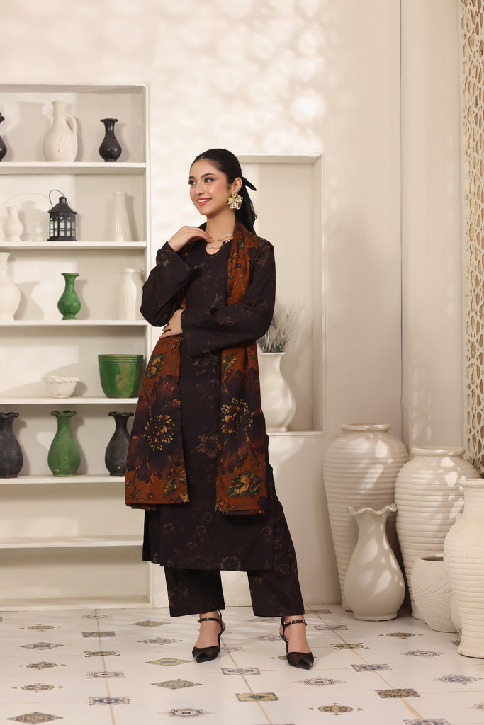 Feathers Digital Printed Dhanak Unstitched 3Pc Suit Bison Burrow-FT802