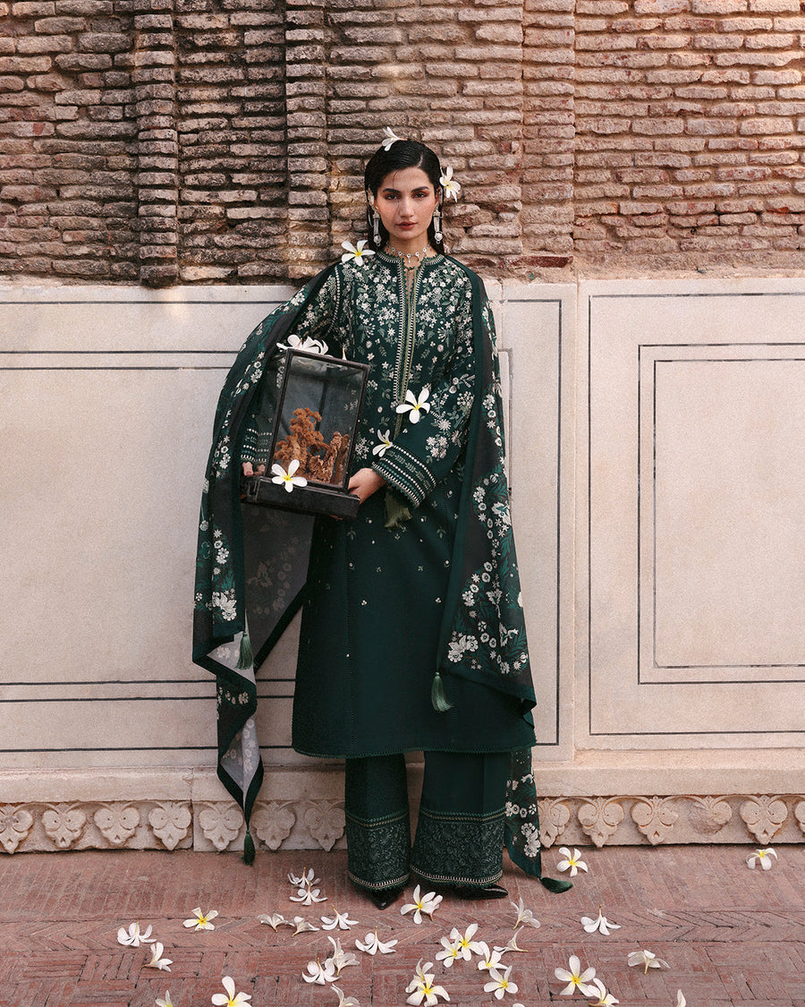 Jugnu Lahore Womenswear Embroidered Khaddar Unstitched 3Pc Suit - BITA