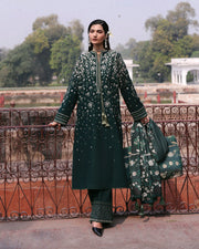 Jugnu Lahore Womenswear Embroidered Khaddar Unstitched 3Pc Suit - BITA