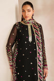 Farasha Luxury Embroidered Chiffon Unstitched 3Pc Suit - Black Cascade