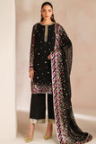 Farasha Luxury Embroidered Chiffon Unstitched 3Pc Suit - Black Cascade