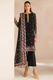 Farasha Luxury Embroidered Chiffon Unstitched 3Pc Suit - Black Cascade