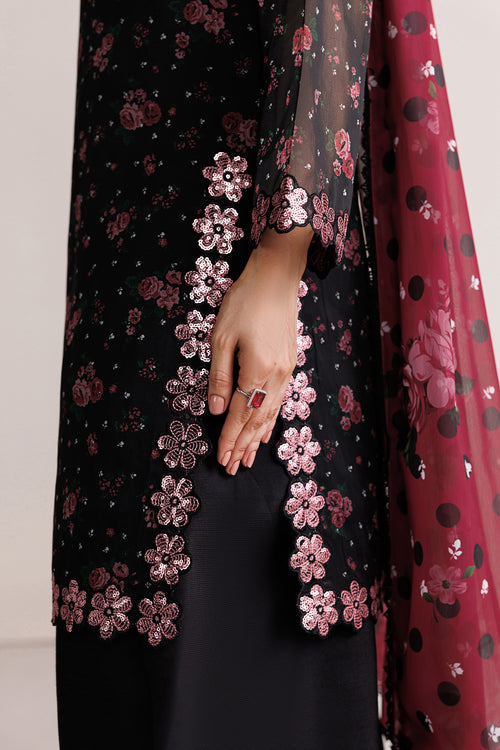 Farasha Luxury Formal Embroidered Chiffon Unstitched 3Pc Suit - Black Dynasty