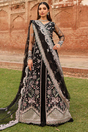 Farasha Ritzier Embroidered Net Unstitched 3Pc Suit - Black Regal