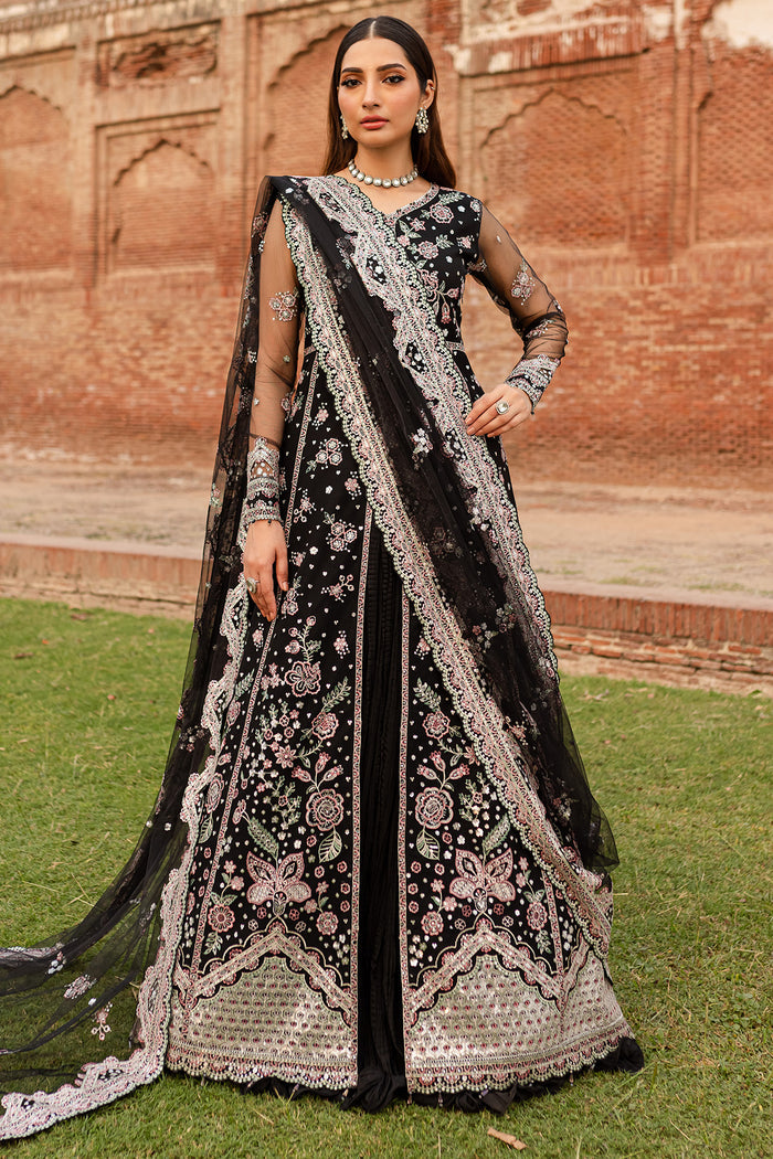 Farasha Ritzier Embroidered Net Unstitched 3Pc Suit - Black Regal