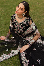 Farasha Ritzier Embroidered Net Unstitched 3Pc Suit - Black Regal
