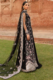 Farasha Ritzier Embroidered Net Unstitched 3Pc Suit - Black Regal