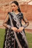 Farasha Ritzier Embroidered Net Unstitched 3Pc Suit - Black Regal
