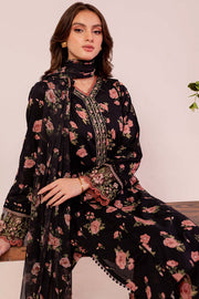 Farasha Summer Essentials Embroidered Lawn Unstitched 3Pc Suit - Black Scarlet