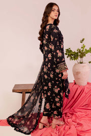 Farasha Summer Essentials Embroidered Lawn Unstitched 3Pc Suit - Black Scarlet