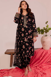 Farasha Summer Essentials Embroidered Lawn Unstitched 3Pc Suit - Black Scarlet