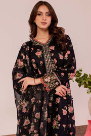 Farasha Summer Essentials Embroidered Lawn Unstitched 3Pc Suit - Black Scarlet