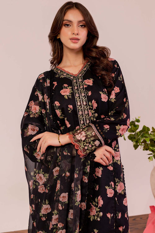 Farasha Summer Essentials Embroidered Lawn Unstitched 3Pc Suit - Black Scarlet