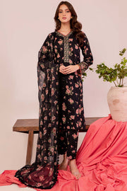 Farasha Summer Essentials Embroidered Lawn Unstitched 3Pc Suit - Black Scarlet