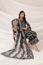 Farasha Lumiere Luxury Embroidered Net Unstitched 3Pc Suit - Black Swan