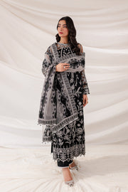 Farasha Lumiere Luxury Embroidered Net Unstitched 3Pc Suit - Black Swan