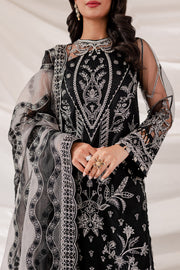 Farasha Lumiere Luxury Embroidered Net Unstitched 3Pc Suit - Black Swan