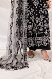 Farasha Lumiere Luxury Embroidered Net Unstitched 3Pc Suit - Black Swan