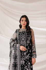 Farasha Lumiere Luxury Embroidered Net Unstitched 3Pc Suit - Black Swan