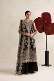 Farasha Luxury Formal Embroidered Net Unstitched 3Pc Suit - Black Vailour
