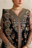 Farasha Luxury Formal Embroidered Net Unstitched 3Pc Suit - Black Vailour