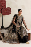 Farasha Luxury Formal Embroidered Net Unstitched 3Pc Suit - Black Vailour