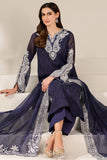 Farasha Fiorella Embroidered Chiffon Unstitched 3Pc Suit - Blue Dazzle