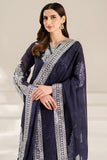 Farasha Fiorella Embroidered Chiffon Unstitched 3Pc Suit - Blue Dazzle