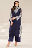 Farasha Fiorella Embroidered Chiffon Unstitched 3Pc Suit - Blue Dazzle