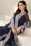Farasha Fiorella Embroidered Chiffon Unstitched 3Pc Suit - Blue Dazzle