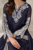 Farasha Fiorella Embroidered Chiffon Unstitched 3Pc Suit - Blue Dazzle