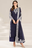 Farasha Fiorella Embroidered Chiffon Unstitched 3Pc Suit - Blue Dazzle
