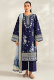 Farasha Summer Weaves Embroidered Lawn Unstitched 3Pc Suit - Blue Fusion