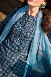Farasha Summer Escape Embroidered Lawn Unstitched 3Pc Suit - Blue Reverie