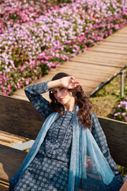 Farasha Summer Escape Embroidered Lawn Unstitched 3Pc Suit - Blue Reverie