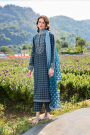 Farasha Summer Escape Embroidered Lawn Unstitched 3Pc Suit - Blue Reverie