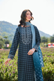 Farasha Summer Escape Embroidered Lawn Unstitched 3Pc Suit - Blue Reverie