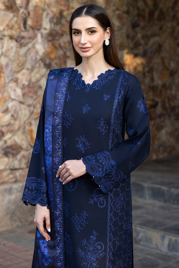 Farasha Embroidered Khaddar Unstitched 3Pc Suit - Bluebell