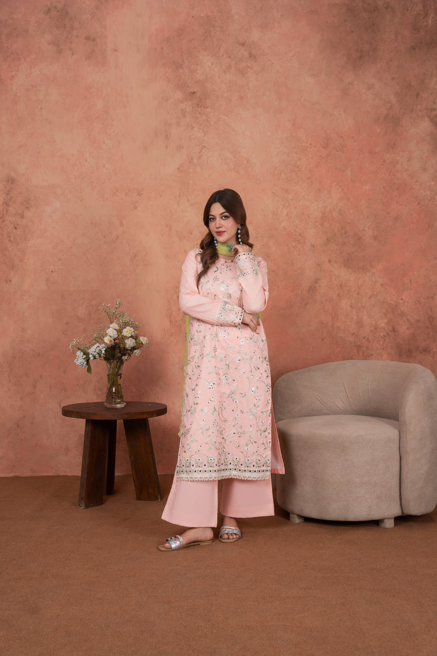 Feathers Premium Embroidered Lawn Unstitched 3Pc Suit Blush Petal Heirloom-FT696