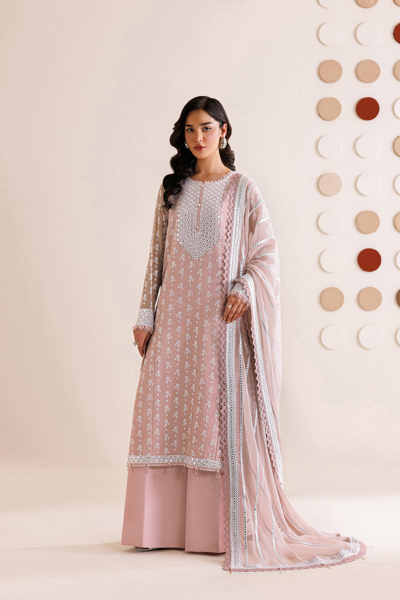 Farasha Luxury Formal Embroidered Chiffon Unstitched 3Pc Suit - Blush Sand