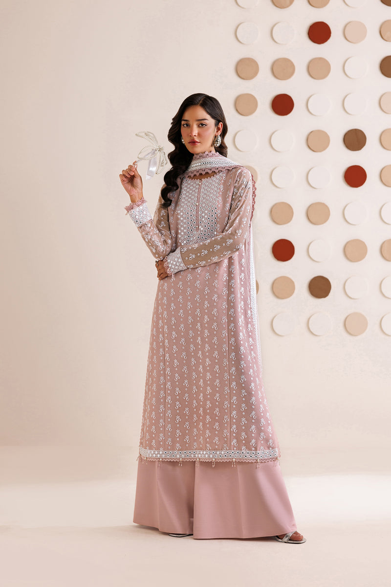 Farasha Luxury Formal Embroidered Chiffon Unstitched 3Pc Suit - Blush Sand