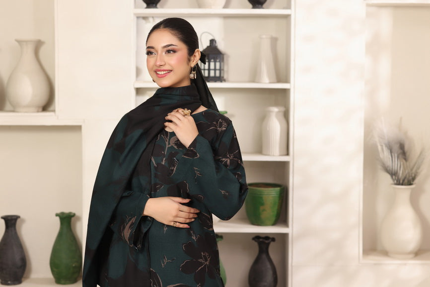 Feathers The Frost Digital Printed Dhanak Unstitched 3Pc Suit Boreal Blossom-FT796