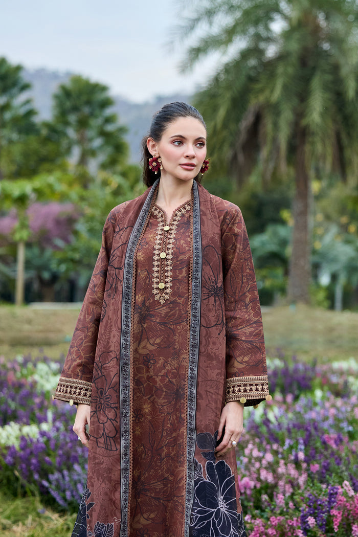 Farasha Summer Escape Embroidered Lawn Unstitched 3Pc Suit - Bronza Bloom