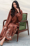 Farasha Meline Embroidered Viscose Unstitched 3Pc Suit - Brown Clay