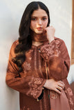 Farasha Meline Embroidered Viscose Unstitched 3Pc Suit - Brown Clay