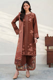 Farasha Meline Embroidered Viscose Unstitched 3Pc Suit - Brown Clay
