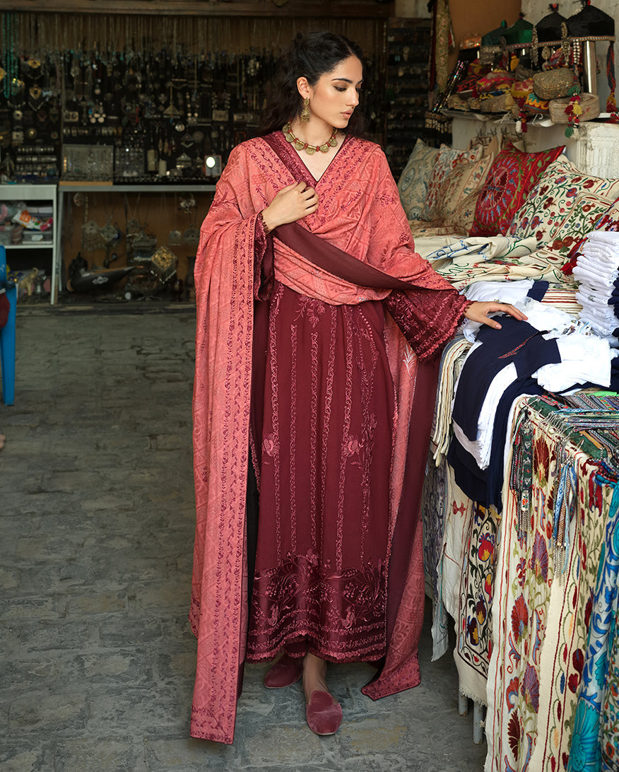 Hemline by Mushq Bukhara Embroidered Linen Unstitched 3Pc Suit - Bukhara Bloom