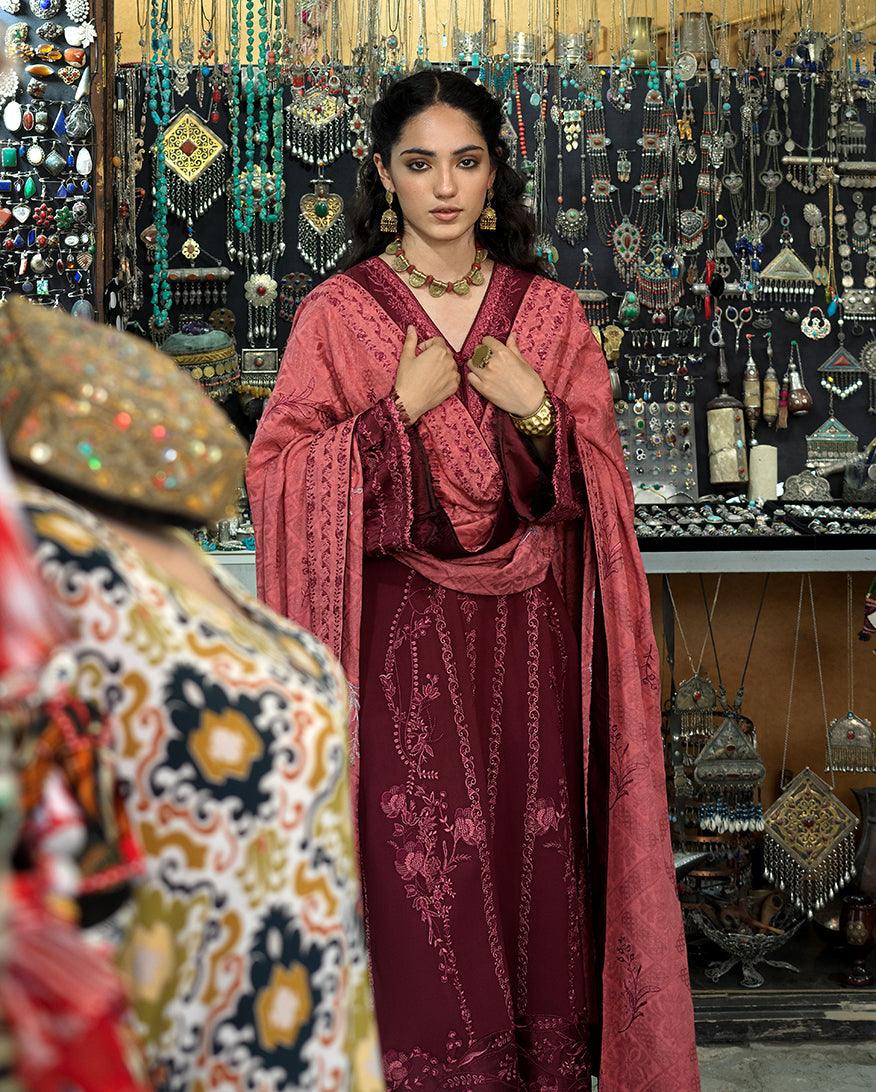 Hemline by Mushq Bukhara Embroidered Linen Unstitched 3Pc Suit - Bukhara Bloom